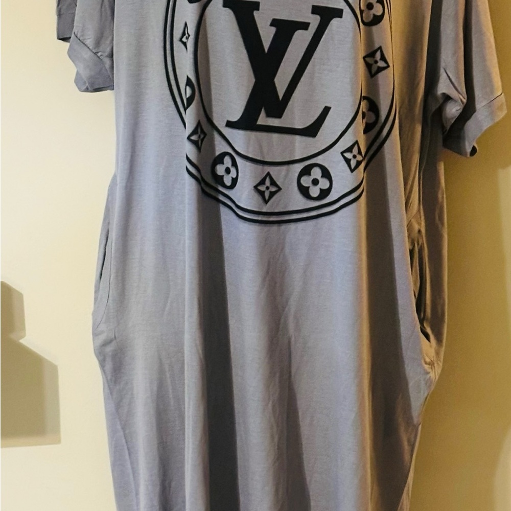Louis Vuitton Oversized Gray Logo Dress